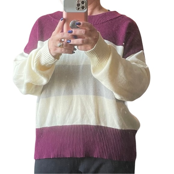 Lucky Brand Burgundy, Grey & Winter White Color-block Boatneck Sweater Size L - Picture 4 of 15
